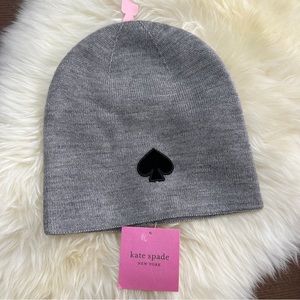 NEW Kate Spade New York Flocked Spade Beanie Gray